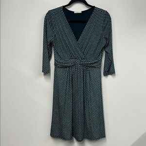 Le Lis Teal and White Polka Dot V-Neck Dress M